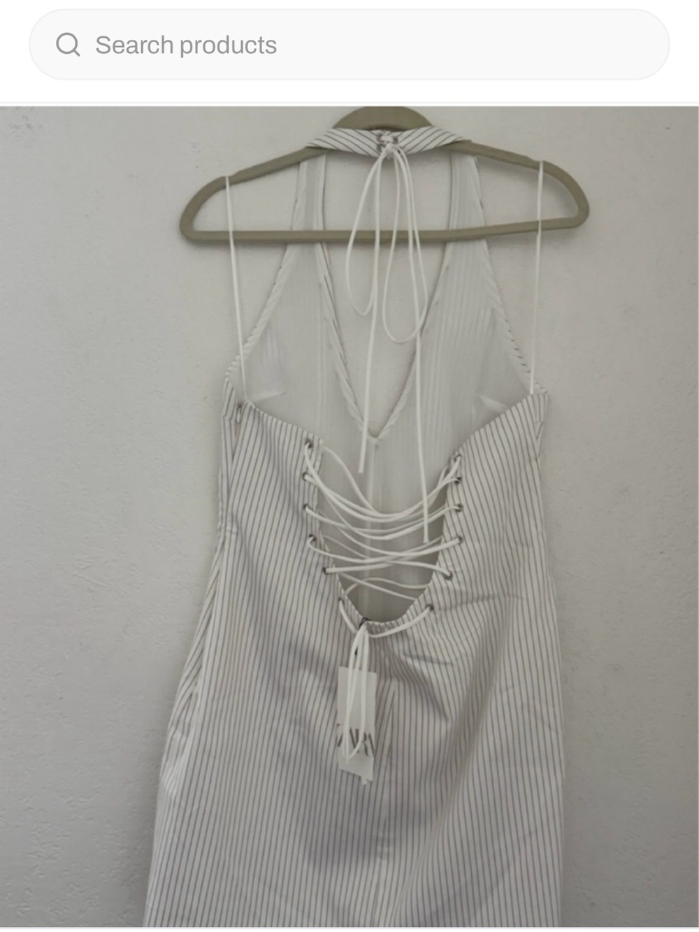 Zara White Pinstripe Halter Lace-Up Back Camisole